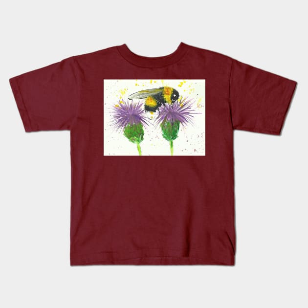 Bumble bee and Thistles Kids T-Shirt by Casimirasquirkyart